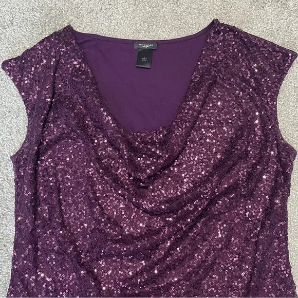 Ann Taylor size large women’s purple sequin scoop neck sleeveless top - Picture 4 of 10